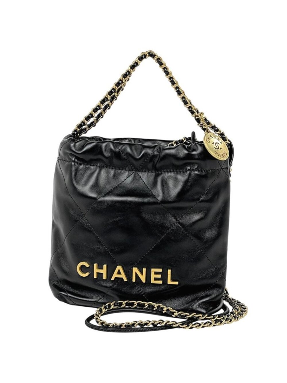 Chanel 22 Mini 2-Way Shoulder Bag Leather Black